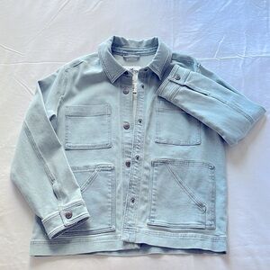 Cool light blue denim jean shacket jacket